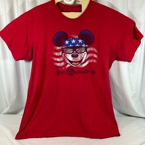 Walt Disney World Parks Patriotic Mickey Mouse T Shirt XL Red Flag Biker USA